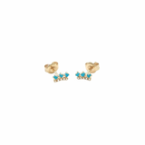 14K Solid Gold Turquoise and Diamond Bar Earrings