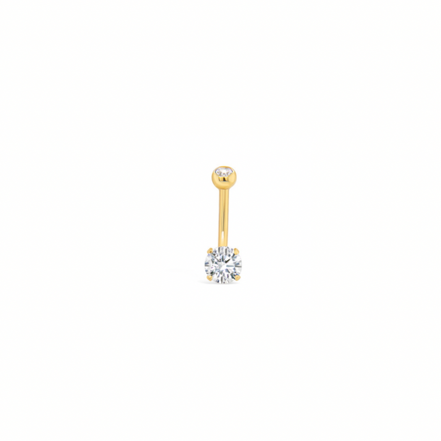 14K Solid Yellow Gold CZ 6 Double Prongs Belly Button Ring