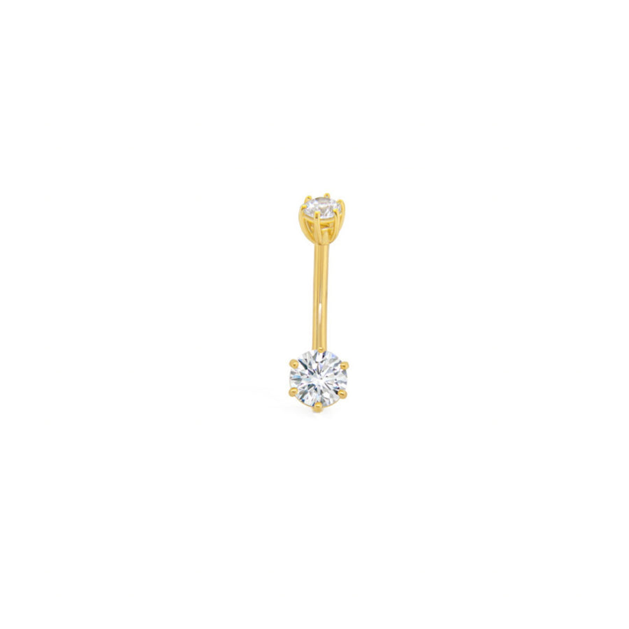 14K Solid Yellow Gold CZ Bezel Ball & CZ Belly Button Ring