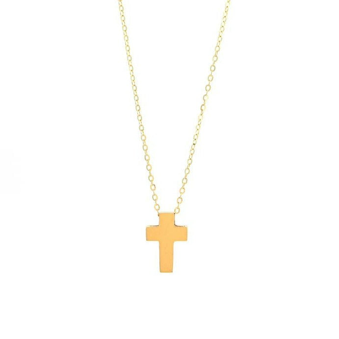 14K Solid Gold Adjustable Cross Necklace