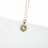 14K Solid Yellow Gold Diamond Sun Necklace