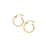 14K Solid Yellow Gold Diamond Cut Hoops Earrings