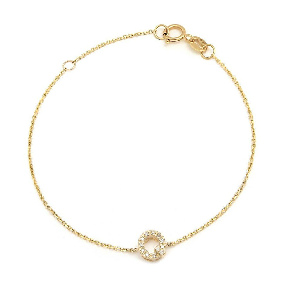 14K Solid Yellow Gold Pave Diamond Initial Bracelet