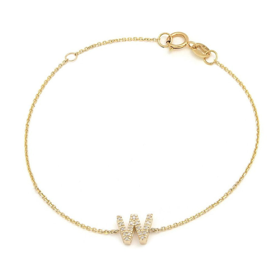 14K Solid Yellow Gold Pave Diamond Initial Bracelet