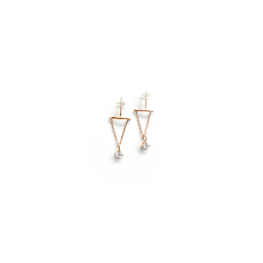 14K Solid Yellow Gold Chain Dangling CZ Earrings