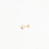 14K Solid Yellow Gold Cubic Zirconia Lotus Flower Piercing Earring