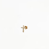 14K Solid Yellow Gold Cubic Zirconia Cross Piercing Earring