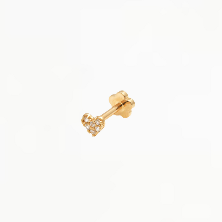 14K Solid Yellow Gold Cubic Zirconia Heart Piercing Earring