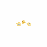 18K Solid Yellow Gold Star Earrings with diamonds