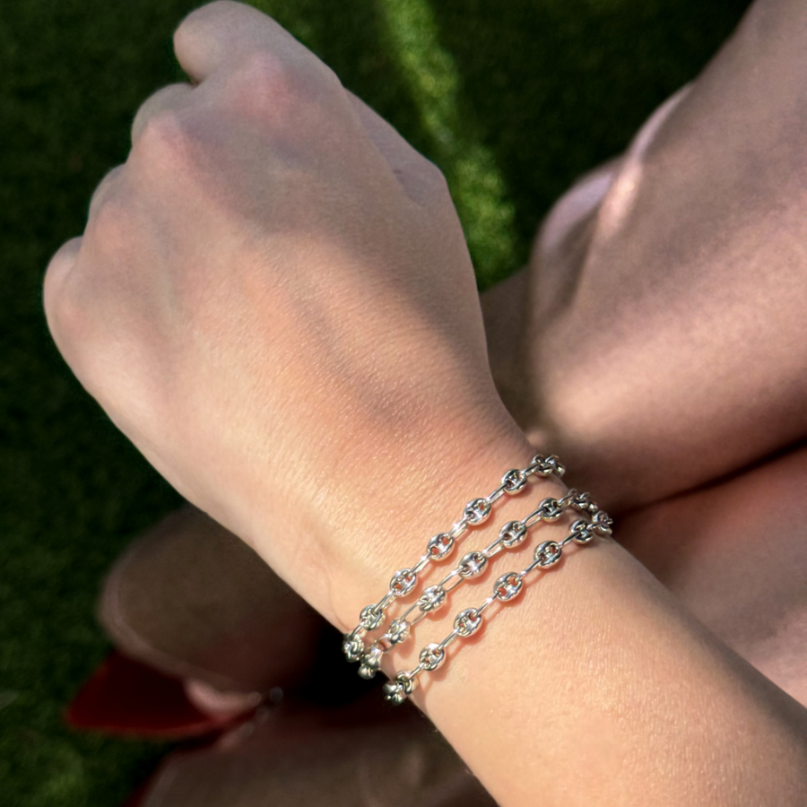 925 Sterling Silver Marine Puff Link Bracelet