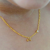 14K Solid Yellow Gold Initial Necklace with CZ Bezel