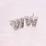 925 Sterling Silver W Initial Earrings with CZ