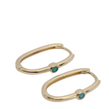 14K Solid Gold Square Huggie Hoops with Stones