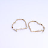 14K Solid Yellow Gold Heart Shape Tube Hoops