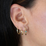 14K Solid Gold Square Huggie Hoops with Stones