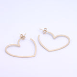 14K Solid Yellow Gold Heart Open Hoops Earrings