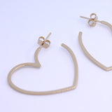 14K Solid Yellow Gold Heart Open Hoops Earrings