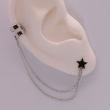 925 Sterling Silver Chain Connected Star Stud / Ear Cuff Earring