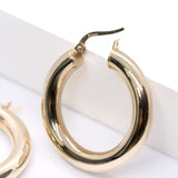 14K Solid Yellow Gold 30mm Tube Hoops Earrings