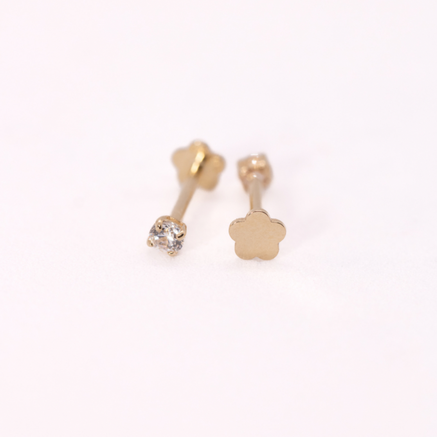 14K Solid Yellow Gold Cubic Zirconia Solitaire Piercing Earring