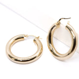 14K Solid Yellow Gold 30mm Tube Hoops Earrings