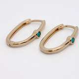 14K Solid Gold Square Huggie Hoops with Stones