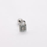 925 Sterling Silver CZ Mismatched Key & Locket Screw Back Earrings