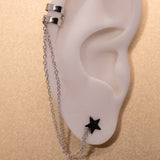 925 Sterling Silver Chain Connected Star Stud / Ear Cuff Earring