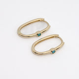 14K Solid Gold Square Huggie Hoops with Stones