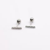 925 Sterling Silver CZ Bar Screw Back Earrings