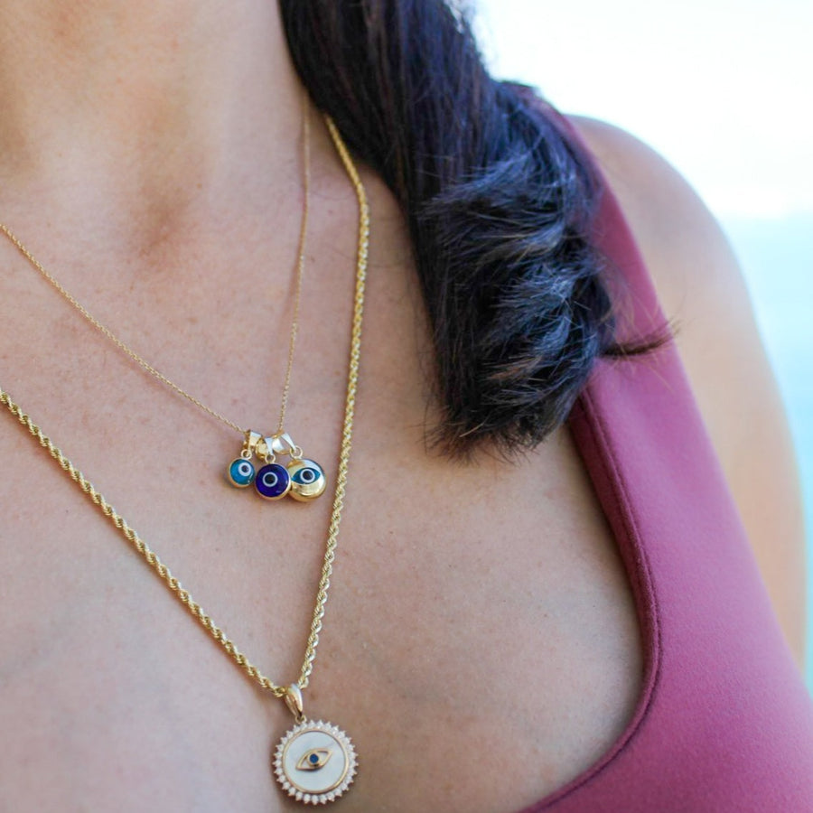 14K Solid Gold Evil Eye Pendant