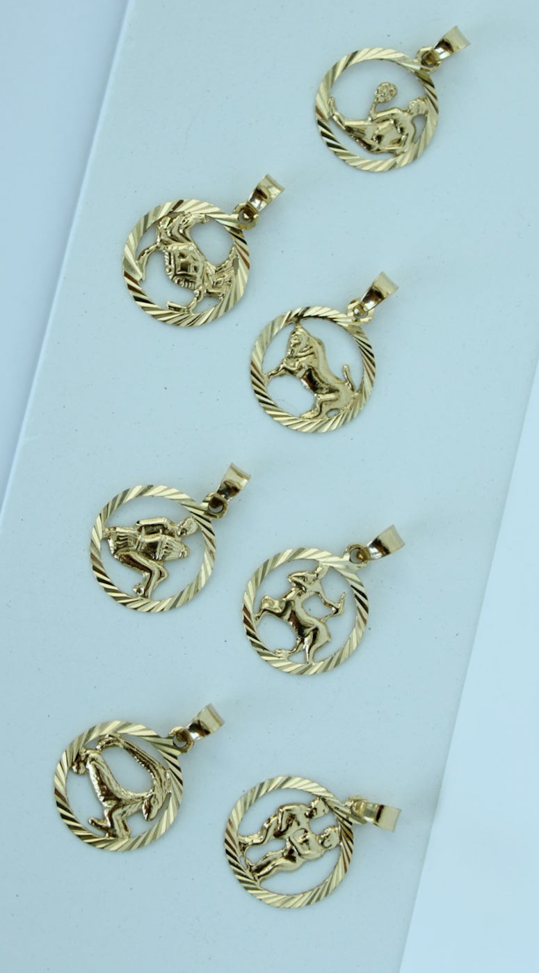 14K Solid Yellow Gold Zodiac Signs Pendants