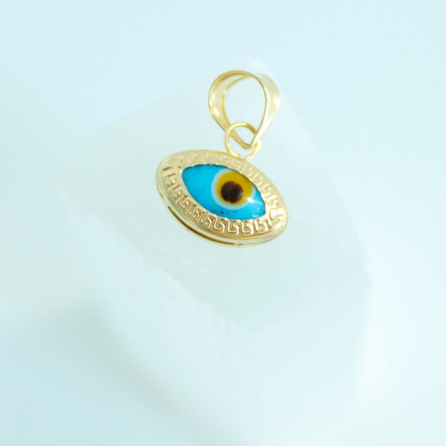 14K Solid Gold Open Evil Eye Pendant