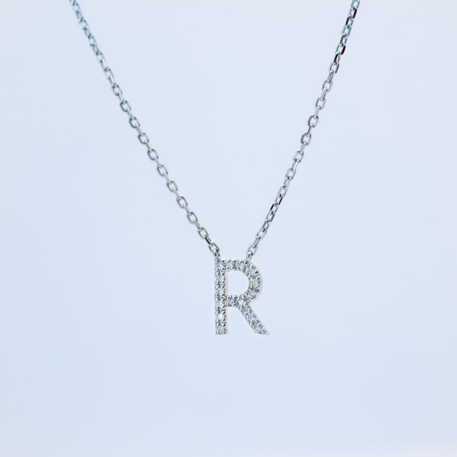 925 Sterling Silver Pave Diamonds Initial Neckalce