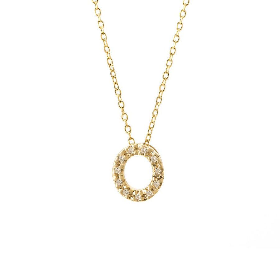 14K Solid Yellow Gold Initial Diamond Necklace