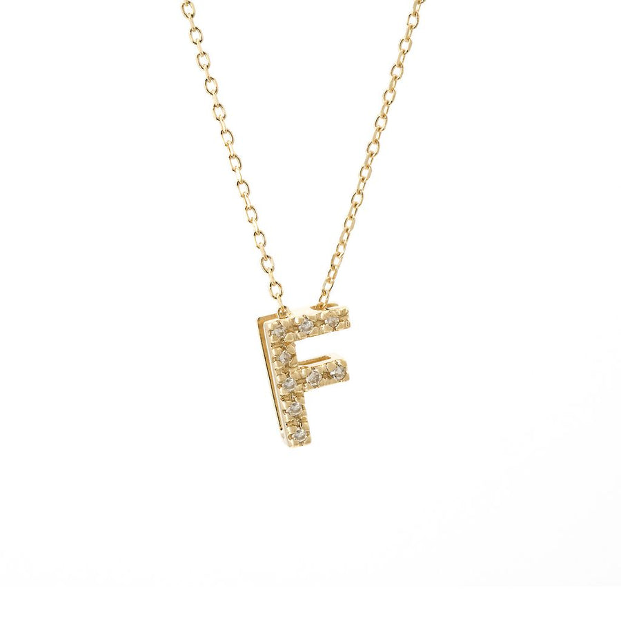 14K Solid Yellow Gold Initial Diamond Necklace