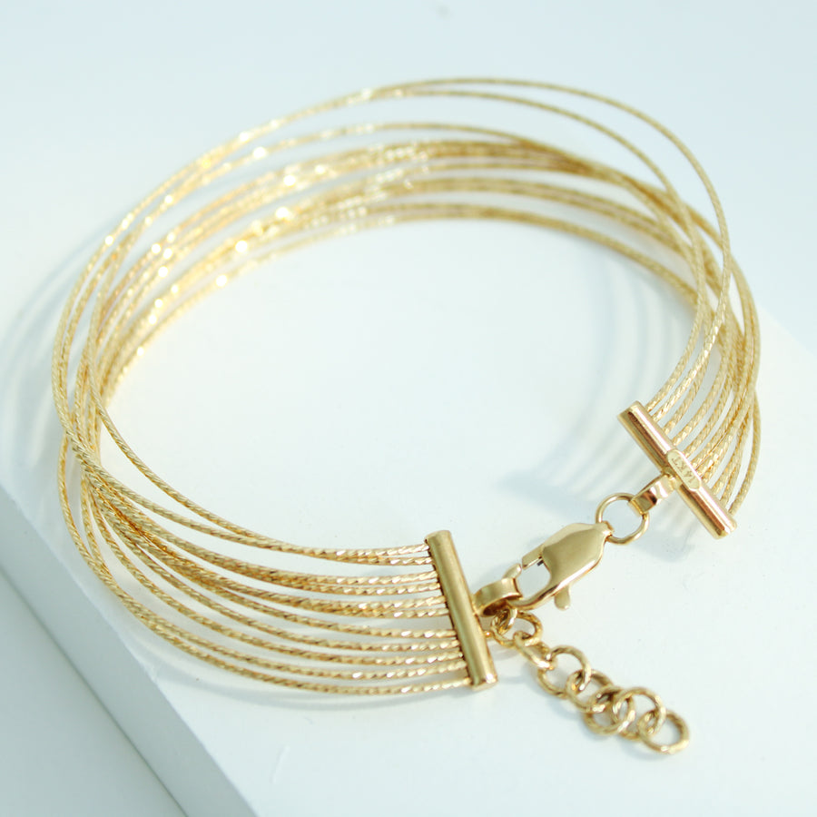 14K Solid Yellow Gold Multi Diamond Cut Bracelet