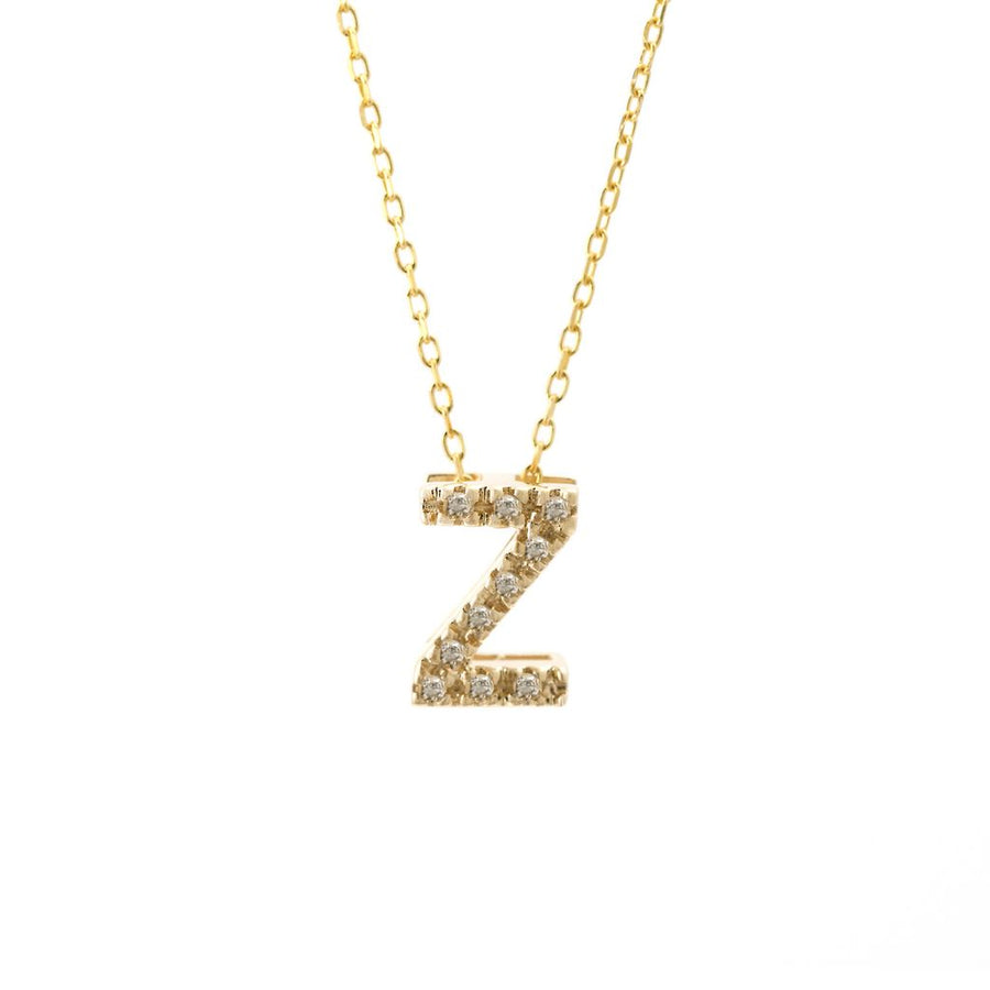 14K Solid Yellow Gold Initial Diamond Necklace