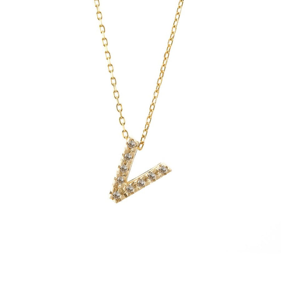 14K Solid Yellow Gold Initial Diamond Necklace