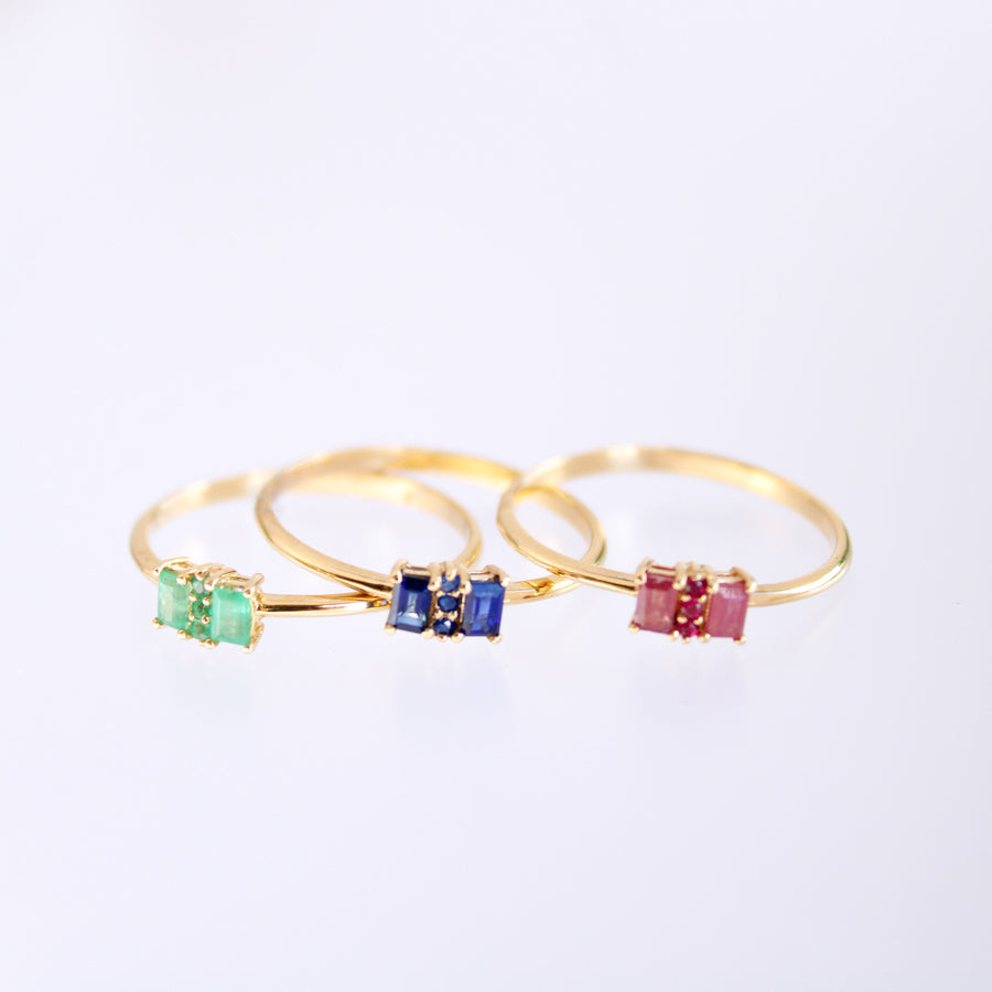 18K Solid Yellow Gold  Precious Stones Ring