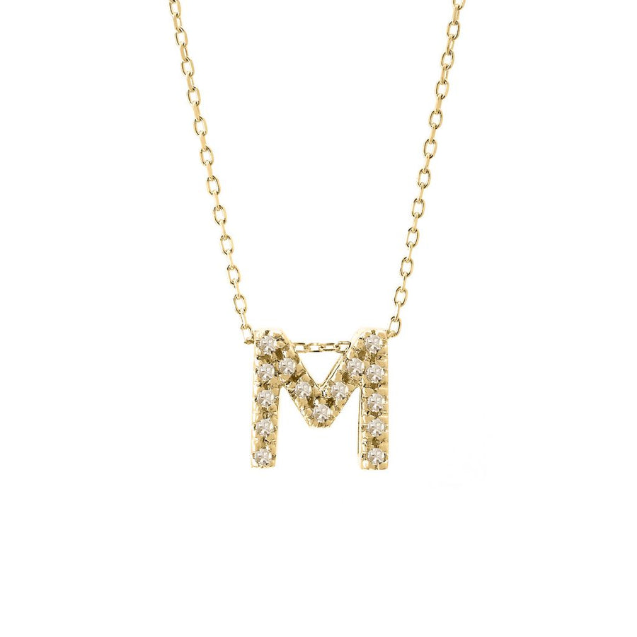 14K Solid Yellow Gold Initial Diamond Necklace