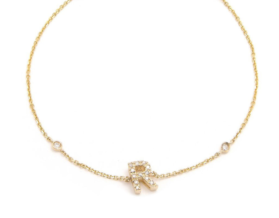 Customizable 14K Solid Yellow Gold Initial Diamond Bracelet