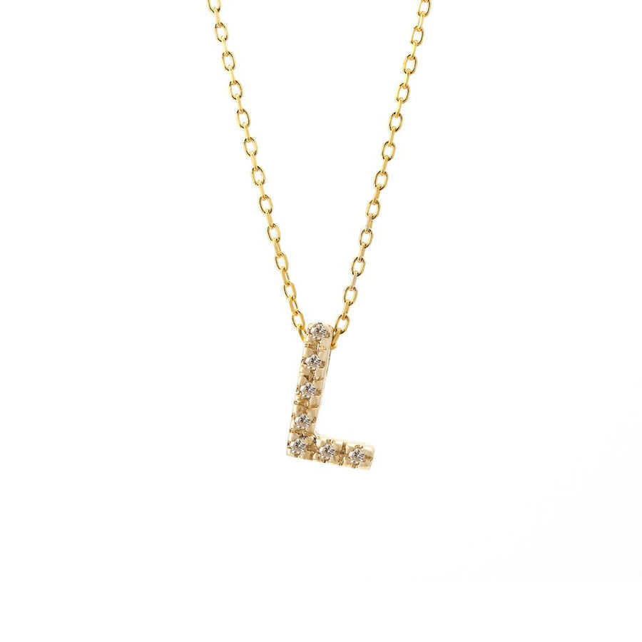 14K Solid Yellow Gold Initial Diamond Necklace