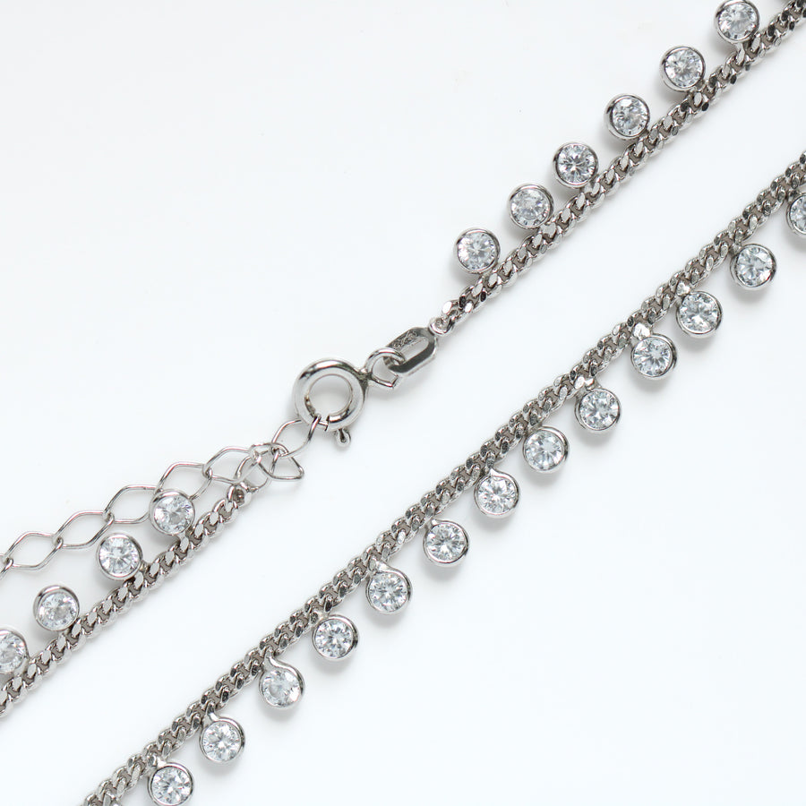 925 Sterling Silver CZ Cuban Italian Anklet