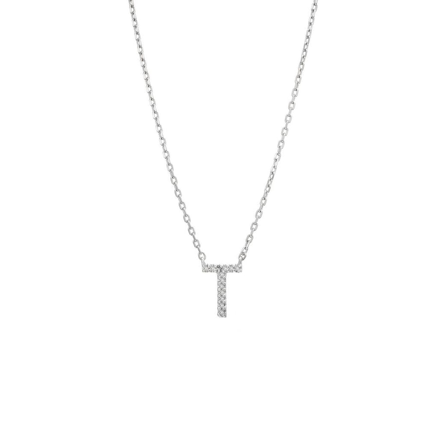 925 Sterling Silver Pave Diamonds Initial Neckalce