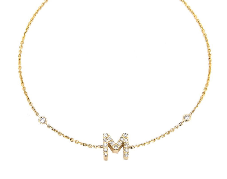 Customizable 14K Solid Yellow Gold Initial Diamond Bracelet