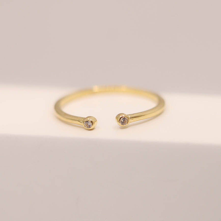 14K Solid Yellow Gold CZ Bezels Cuff Ring