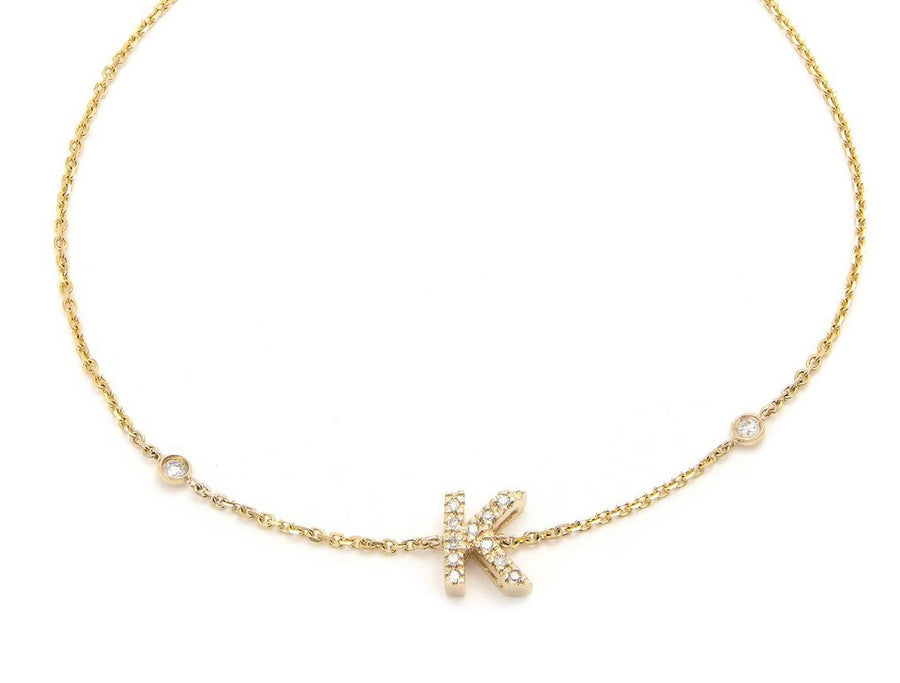 Customizable 14K Solid Yellow Gold Initial Diamond Bracelet