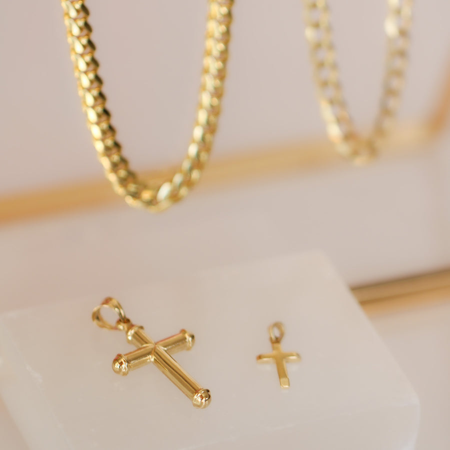 14K Solid Yellow Gold Asymmetrical Small Cross Pendant