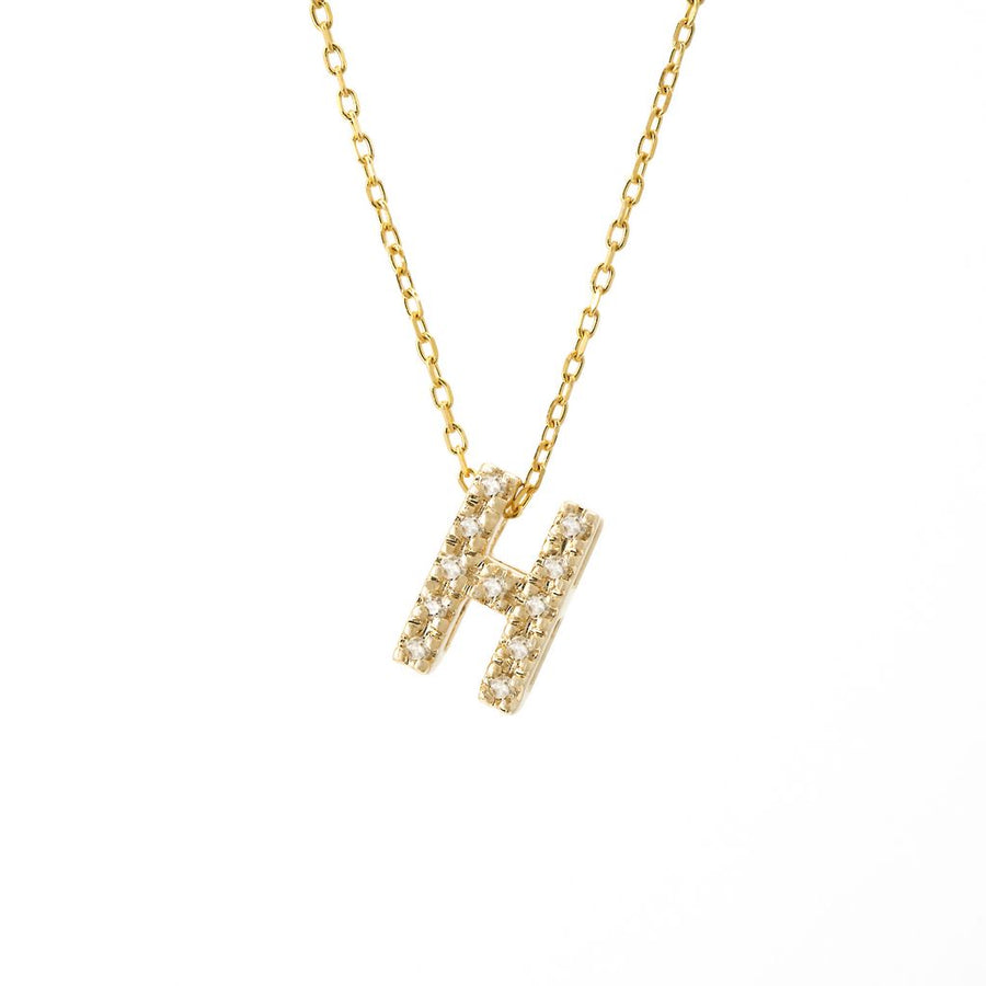 14K Solid Yellow Gold Initial Diamond Necklace